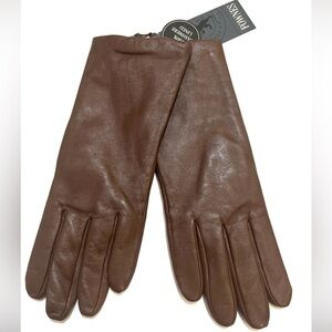 FOWNES BROTHERS Leather Saddle Cashmere Lined Above the Wrist Tech Gloves 8.5